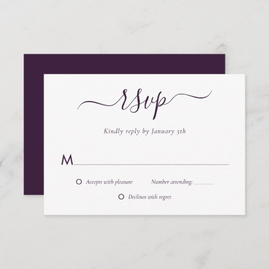 Moderne Lila Hochzeitskarte RSVP Karte (Vorne/Hinten)