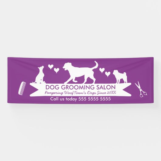 Moderne Lila Hunde Silhouette Hund Erwachsenensalo Banner (Horizontal)
