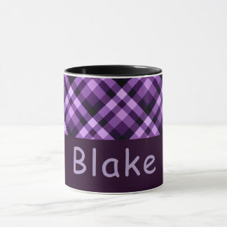 Moderne Lila Karierte Monogram 11 oz Tasse
