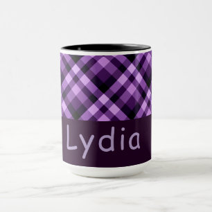 Moderne Lila Karierte Monogram 15 oz Tasse