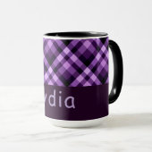 Moderne Lila Karierte Monogram 15 oz Tasse (VorderseiteRechts)