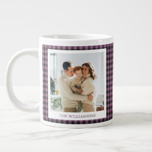 Moderne lila karierte rustikale Foto-Weihnachtsfei Jumbo-Tasse