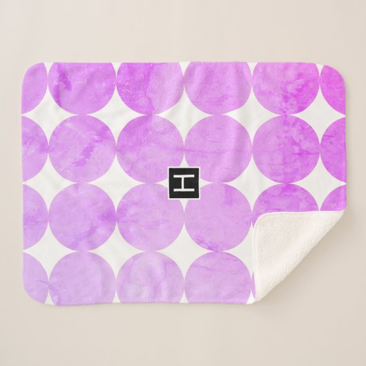 Moderne Lila Kreise | Monogramm Sherpadecke (Vorderseite (Horizontal))