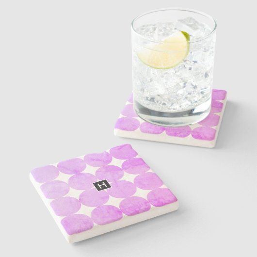 Moderne Lila Kreise | Monogramm Steinuntersetzer (Seitenansicht)
