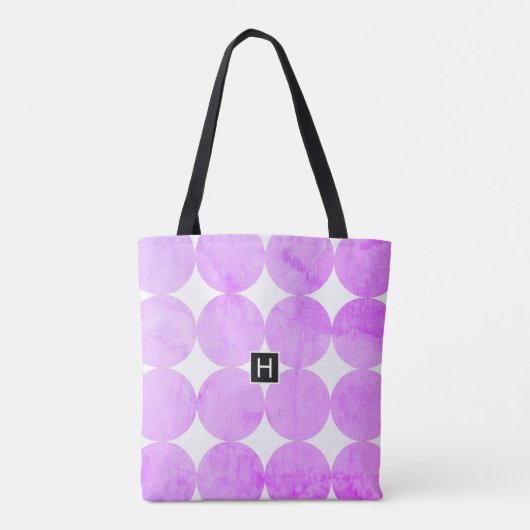 Moderne Lila Kreise | Monogramm Tasche (Rückseite)