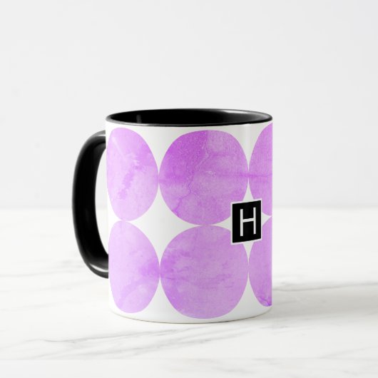 Moderne Lila Kreise | Monogramm Tasse (Vorderseite Links)