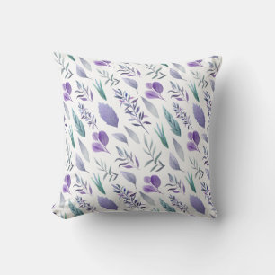 Moderne Lila Lavendel Aquamarine grüne Blätter   Kissen