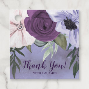 Moderne lila Lavendel-Blumen-Aquarell-Hochzeit Geschenkanhänger