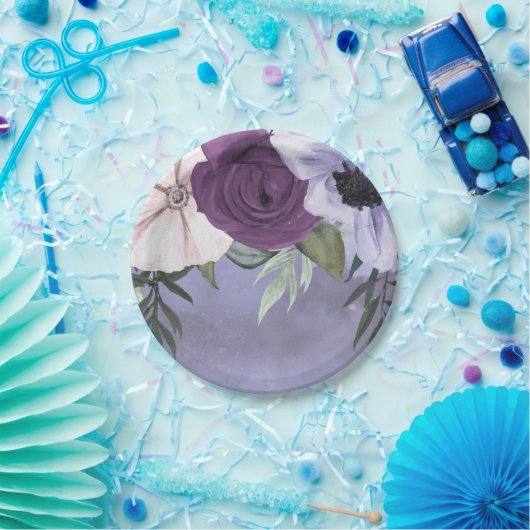 Moderne Lila Lavendel-Wasserfarbenhochzeit Pappteller (Party)