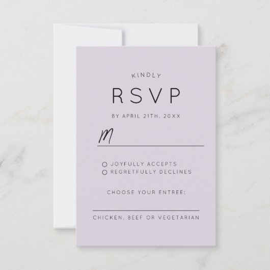 Moderne Lila Lavendel Wedding stilvoll RSVP Karte (Vorderseite)