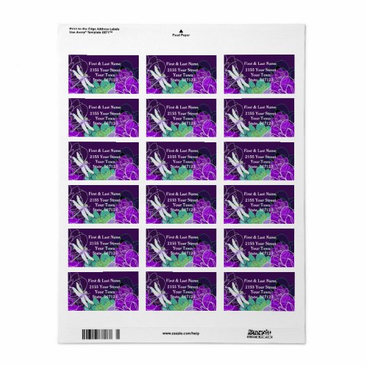 Moderne Lila Libelle Adressaufkleber (Vorne)