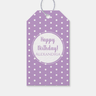 Moderne Lila Lilac Polka Dots Name Happy Birthday Geschenkanhänger