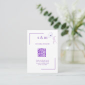 Moderne lila Linienkunst Flo QR-Code Hochzeitswebs Begleitkarte (Stehend Vorderseite)