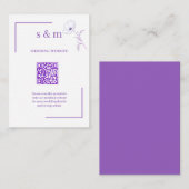 Moderne lila Linienkunst Flo QR-Code Hochzeitswebs Begleitkarte (Vorne/Hinten)
