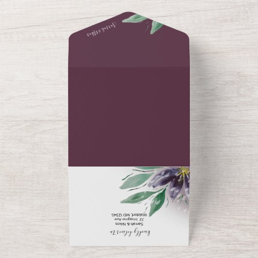 Moderne Lila Lotus Wasserfarbe Handgemalt All In One Einladung (Außenbereich)