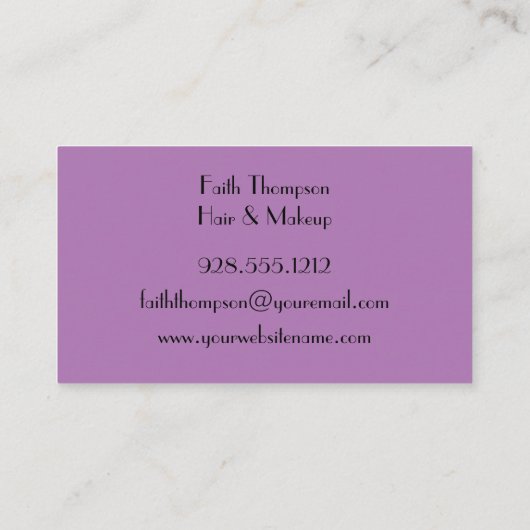 Moderne Lila Marmorhaare und -schmuck aus Gold Visitenkarte (Rückseite)