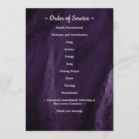 Moderne Lila Marmororden Programm (Rückseite)