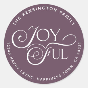 Moderne Lila Mauve Joyful Holiday Rücksendeadresse Runder Aufkleber