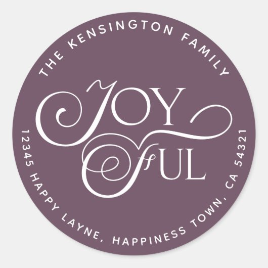 Moderne Lila Mauve Joyful Holiday Rücksendeadresse Runder Aufkleber (Vorderseite)