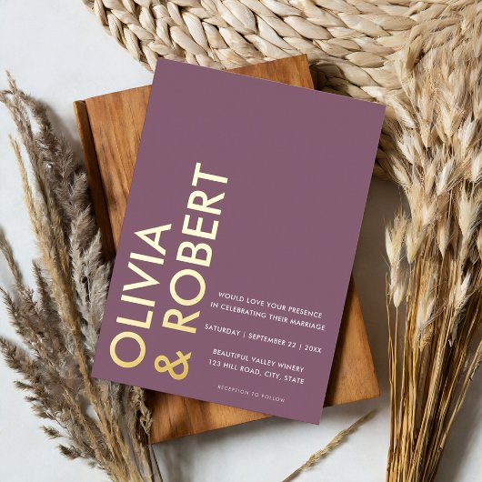 Moderne Lila Minimalistische Hochzeit Folieneinladung