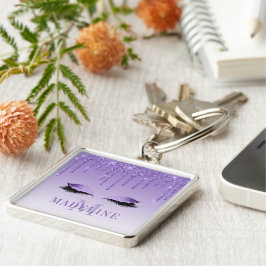 Moderne Lila Monogram Glitzer Lashes Schlüsselanhänger