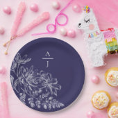 Moderne Lila Monogramm-Florpapierplatte Pappteller (Party)