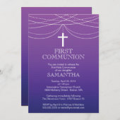 Moderne lila Ombre Girlanden-Kreuz-Kommunion Einladung (Vorne/Hinten)