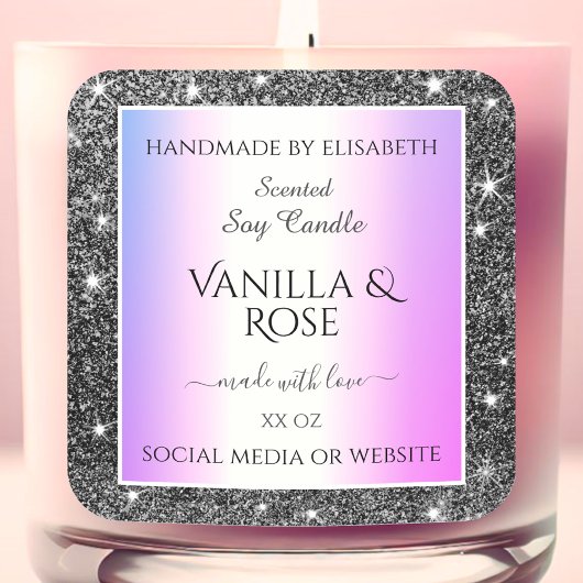 Moderne Lila Ombre Silver Glitzer Produktkennzeich Quadratischer Aufkleber