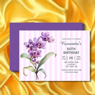 Moderne Lila Orchid Streifen Floral 60. Geburtstag Einladung
