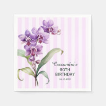 Moderne Lila Orchid Streifen Floral 60. Geburtstag