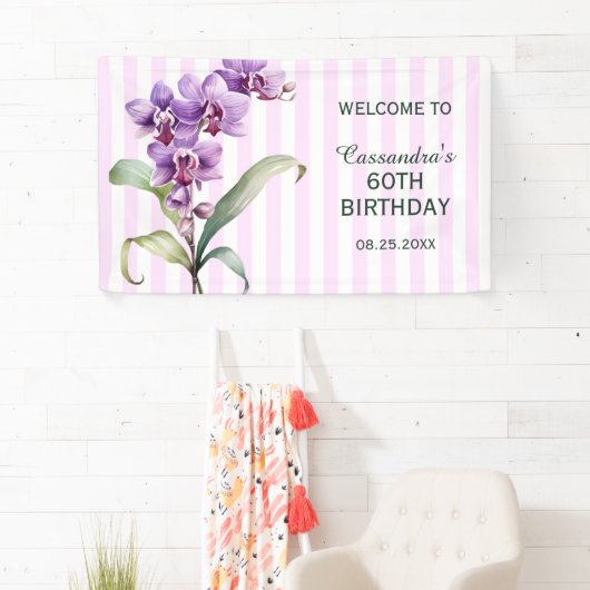 Moderne Lila Orchideen Blume Streifen Geburtstag Banner (Insitu)