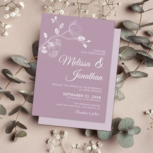 Moderne, lila Orchideen Hochzeit Einladung