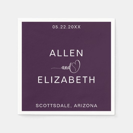 Moderne Lila Personalisierte Hochzeit Serviette (Vorderseite)