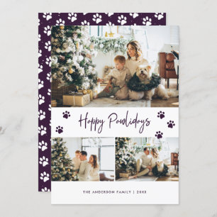 Moderne Lila Pet Owner Foto Happy Pawlidays Card Feiertagskarte