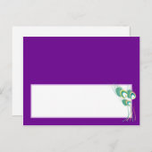 Moderne Lila Pfauenhochzeit, schriftliche Platzkar Postkarte (Vorne/Hinten)