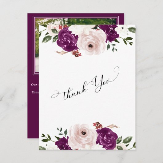 Moderne Lila Pflaumenblütenblüte Dankeskarte (Vorne/Hinten)