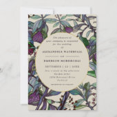 Moderne lila PflaumenHochzeit mit Blumenblättern Einladung (Vorderseite)