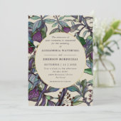 Moderne lila PflaumenHochzeit mit Blumenblättern Einladung (Stehend Vorderseite)