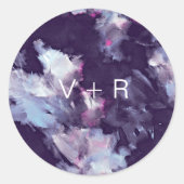 Moderne Lila Pinselstriche Monogram Wedding Runder Aufkleber (Vorderseite)