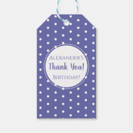 Moderne Lila Polka Dot Name Birthday Party Gefalle Geschenkanhänger