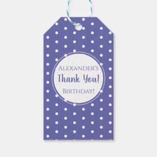 Moderne Lila Polka Dot Name Birthday Party Gefalle Geschenkanhänger