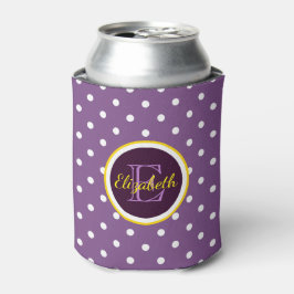 Moderne Lila Polka Dots mit Name Monogram Dosenkühler