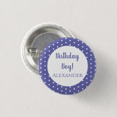 Moderne Lila Polka Dots Name Birthday Boy Button (Vorne & Hinten)