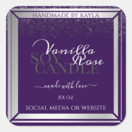 Moderne Lila Produktverpackungsmarken Silver Rain Quadratischer Aufkleber