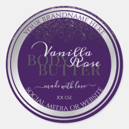 Moderne Lila Produktverpackungsmarken Silver Rain Runder Aufkleber