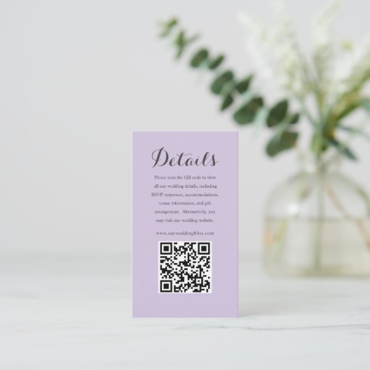 Moderne Lila QR Code UAWG Wedding Begleitkarte (Stehend Vorderseite)