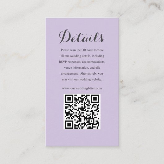 Moderne Lila QR Code UAWG Wedding Begleitkarte (Vorderseite)