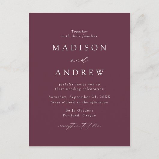 Moderne Lila QR-Hochzeit Einladungspostkarte (Vorderseite)