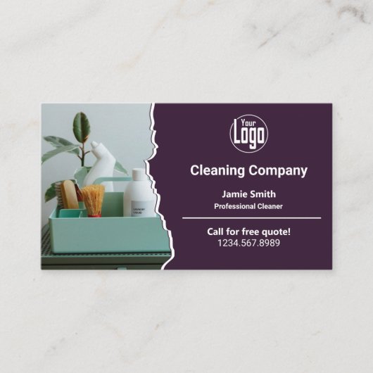 Moderne Lila Reinigungsfirma Visitenkarte (Vorderseite)