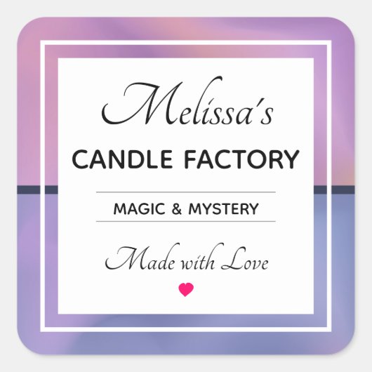 Moderne Lila & rosa Abstrakte Candle Biz Quadratischer Aufkleber (Vorderseite)